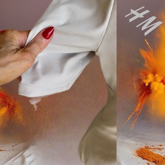 H&M Cream Blouse with Striped V-Neck - Picture 5 of 10